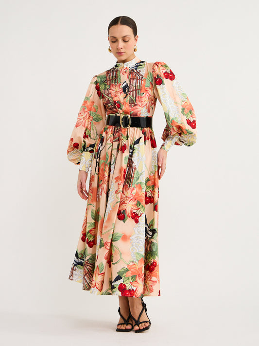 Leo Lin Nellie Midi Dress in Azalea Print in Fortune