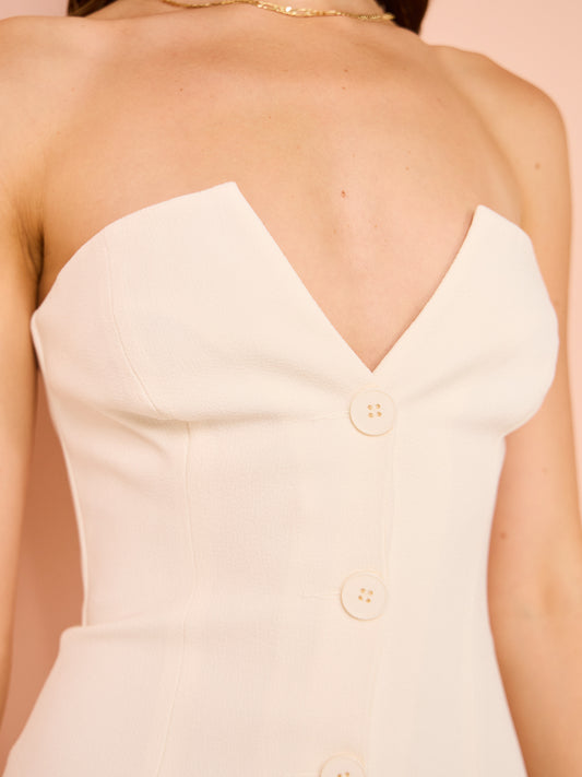 Shona Joy Amura Strapless Button Up Mini Dress in Cream