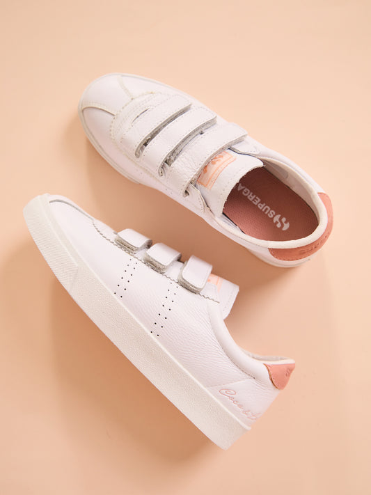 Superga Coco Velcro Leather Sneaker in White/Pink