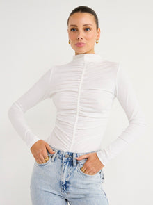 By Nicola Aquarius Gathered High Neck Top in White