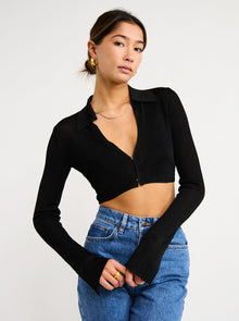 Bec and Bridge Tilda L/S Knit Crop Top in Black