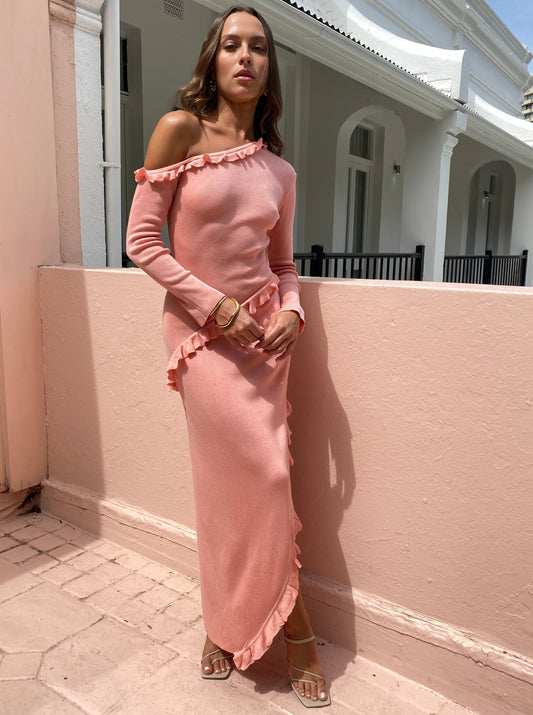 Issy Off Shoulder Ruffle Maxi Dress in Pink