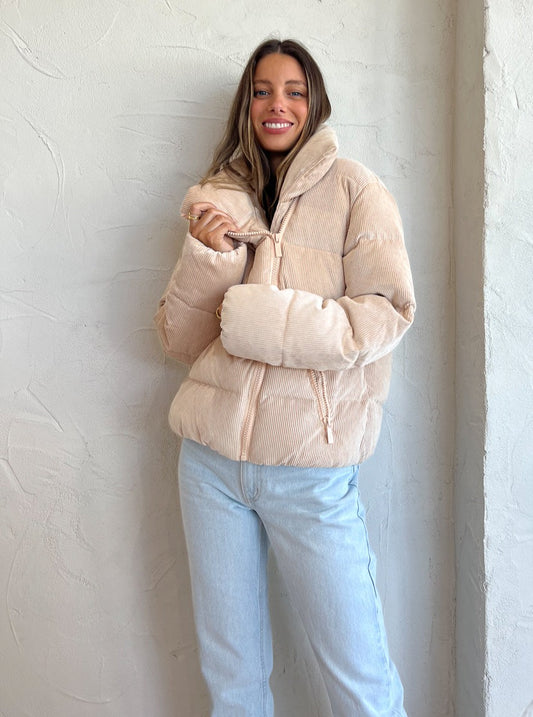 Jupiter Corduroy Puffer in Latte