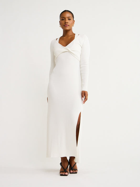 Sovere Mesmerise Combo Knit Dress in Chalk