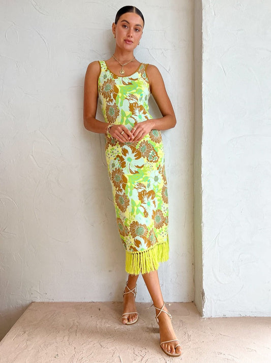Alemais Wrenly Knit Midi Dress in Lime