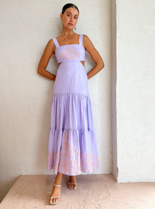 Alemais Maggie Cutout Midi Dress in Lilac