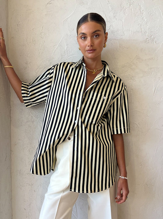 Blanca Bobby Shirt in Cream/Black
