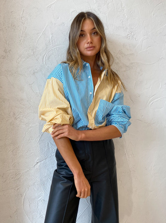 Blanca Benny Shirt in Aqua Yellow