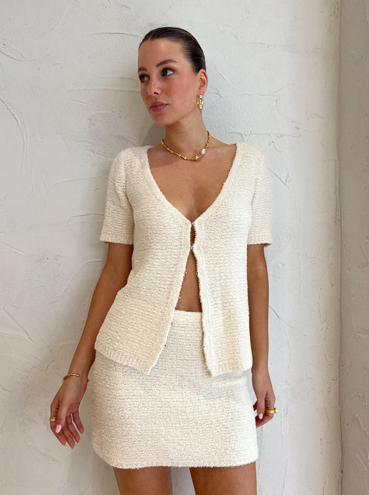 Bec and Bridge Gaia Knit Mini Skirt in Cream