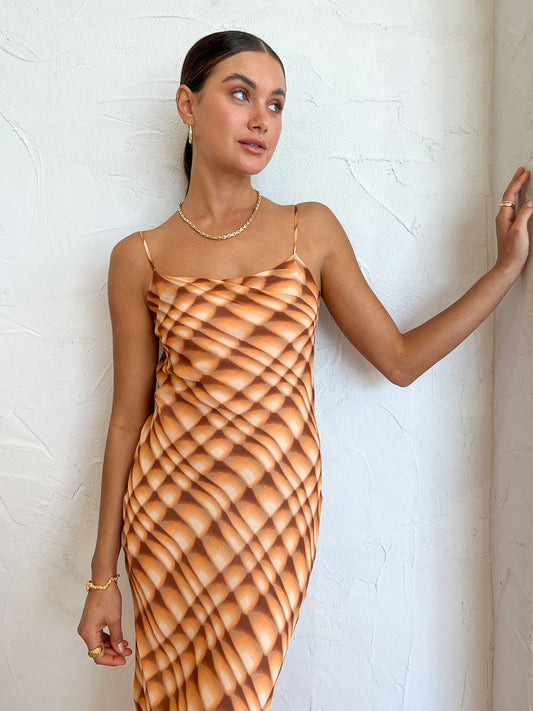 Bec and Bridge Soleil Slip Maxi Dress in Golden Hour Check