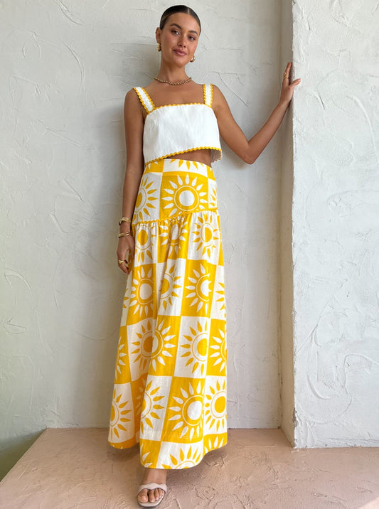 By Nicola Wavy Crop Top in White/Yellow