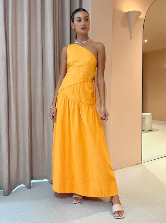 By Nicola Sol One Shoulder Maxi Dress in Morange