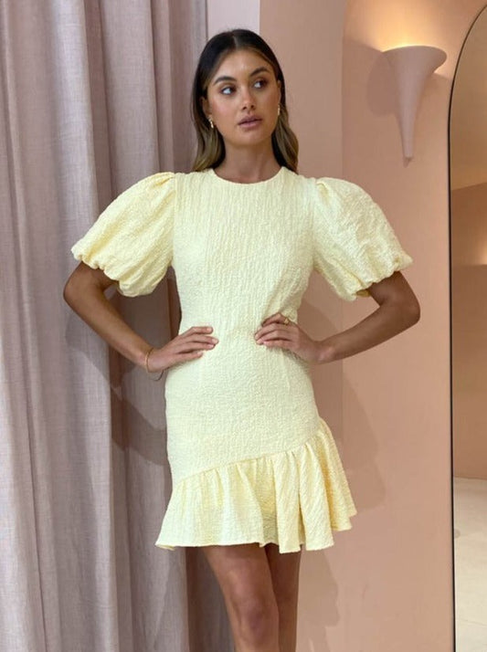 By Nicola Calypso Puff Sleeve Mini Dress in Margarita