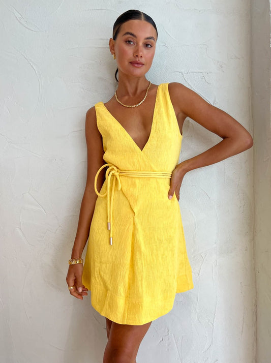 By Nicola Starboard Mini Cross Waist Dress in Pineapple