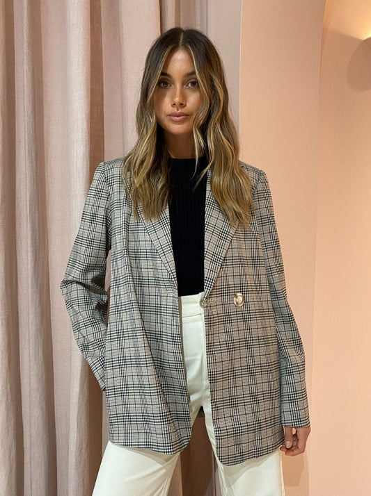 By Nicola Dionne Oversized Blazer in Black Plaid
