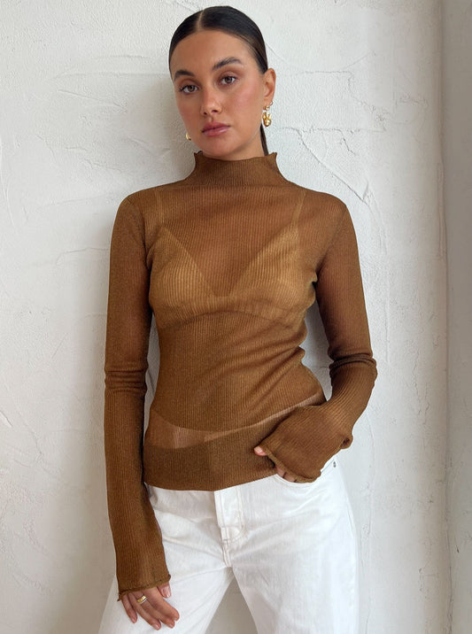 Camilla and Marc Jade Lurex Knit Top in Bronze