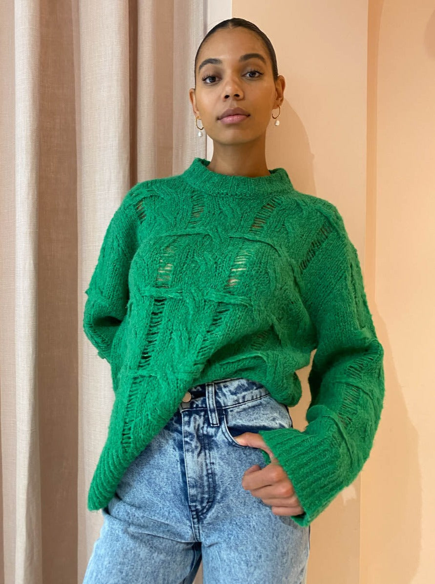 Camilla and Marc Lune Cable Knit Crew in Emerald Coco Lola