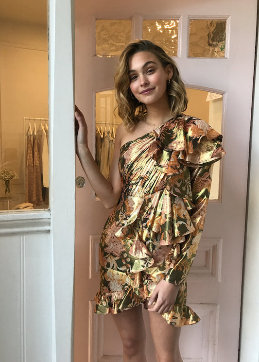 Thurley Chateau Midnight Sky Dress in Black Gold Chateau Floral