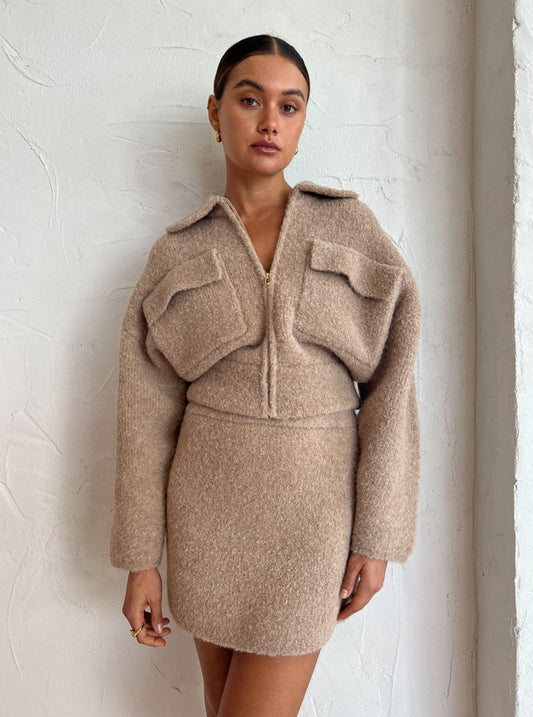 Clea Chloe Boucle Skirt in Camel