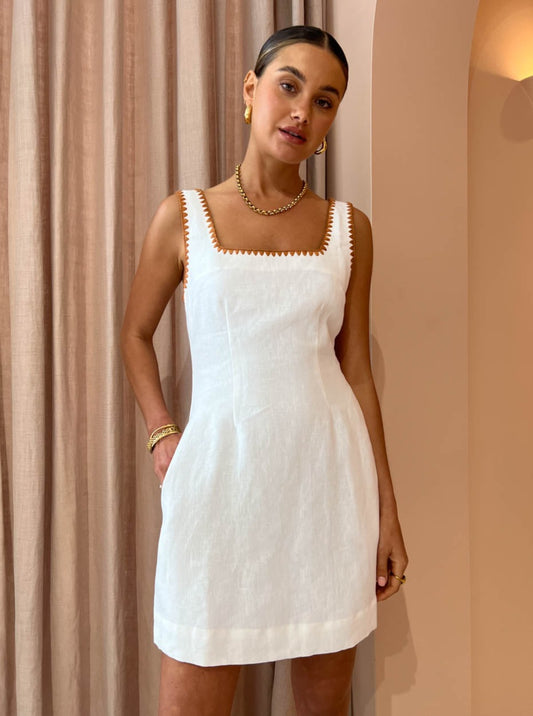 Elka Collective Kahala Dress in White/Tan