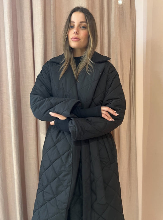 Ena Pelly Mia Longline Quilted Jacket in Black