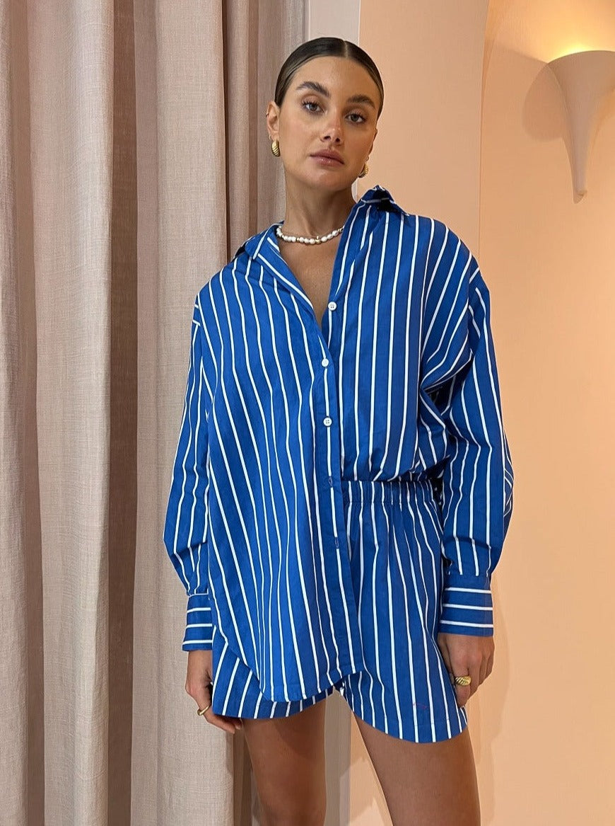 Faithfull the Brand Daija Shirt in Adia Stripe Print Blue – Coco