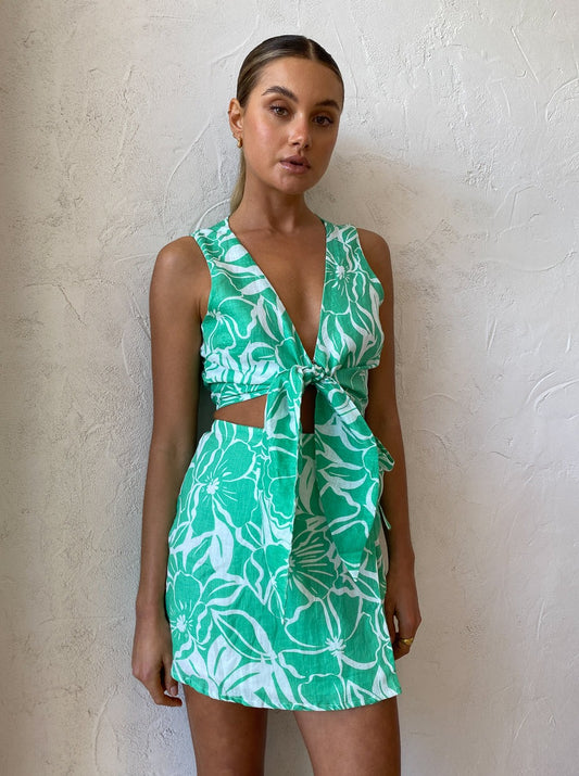 Faithfull the Brand Dalaila Tie Top in El Marsa Floral Print Green