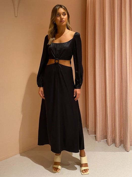 Ginia Sabrina Long Sleeve Dress in Black