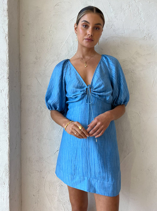 Ginia Riley Mini Dress in Malibu Blue