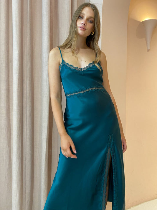 Ginia Naomi Slip Dress in Emerald