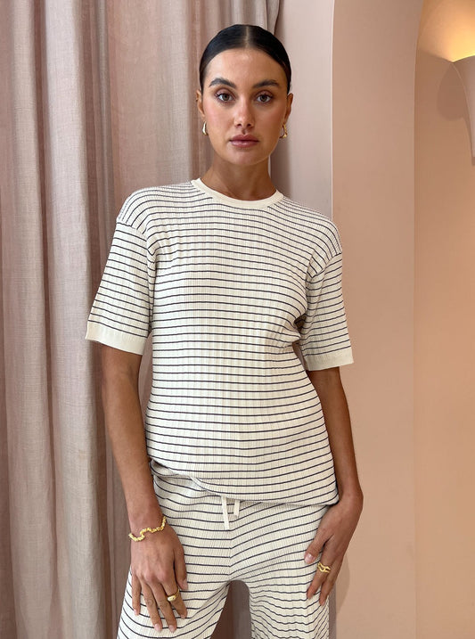 Hansen and Gretel Iris Oversized Knit T-Shirt in Natural Stripe