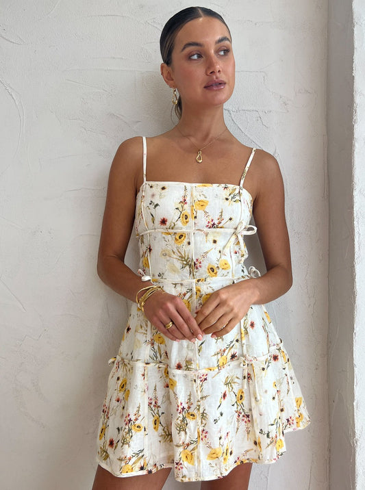 Issy Porcelain Dress in Yellow Poppy