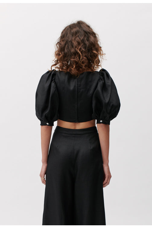 Joslin Alena Ramie Palazzo Pant in Black