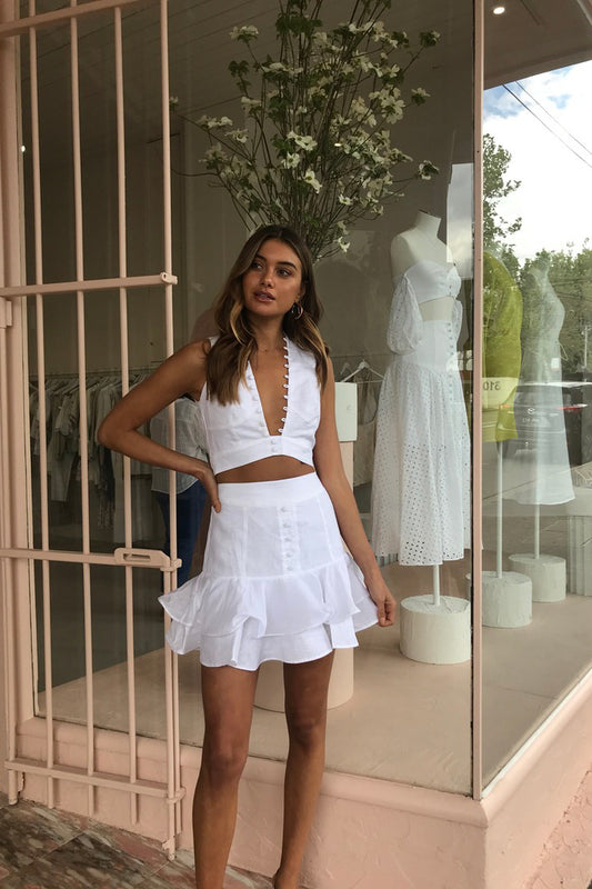 Joslin Amira Linen Top in Optical White