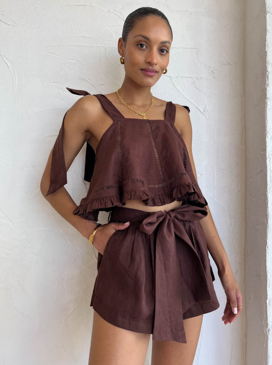 Joslin Adele Linen Crop Top in Coconut