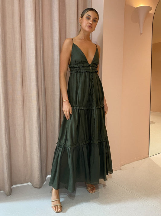 Joslin Liana 2.0 Linen Maxi Dress in Forest