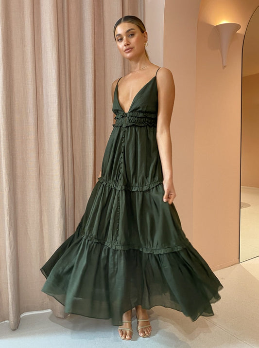 Joslin Liana 2.0 Linen Maxi Dress in Forest
