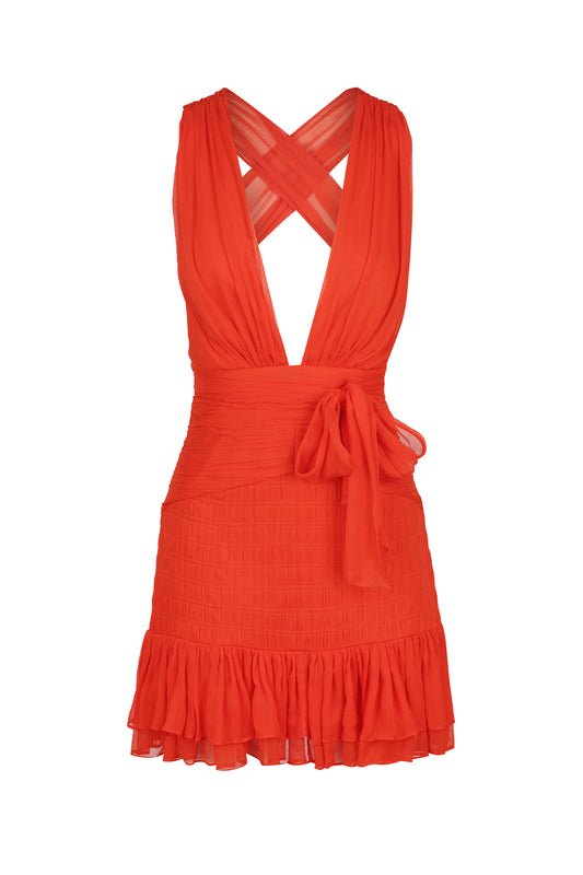 Shona Joy Leilani Mini Plunge Tie Back Dress in Hibiscus