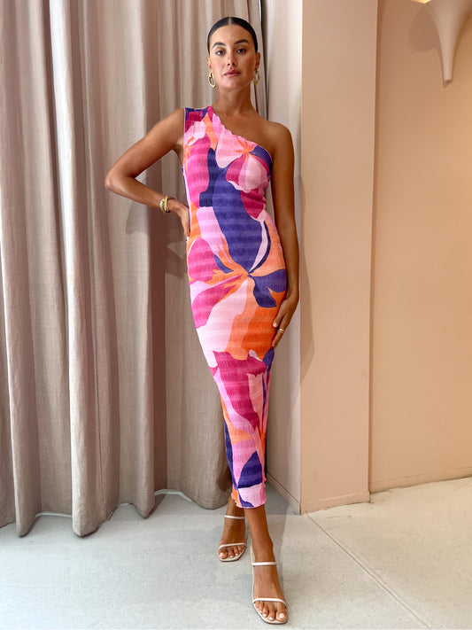 Lidee Gigi Smocking Gown in Capri Print Pink