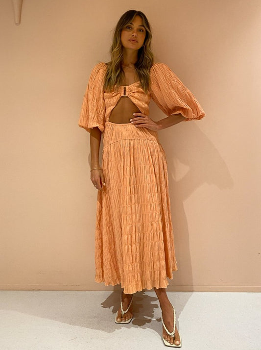 Sovere Mercy Reversible Midi Dress in Apricot