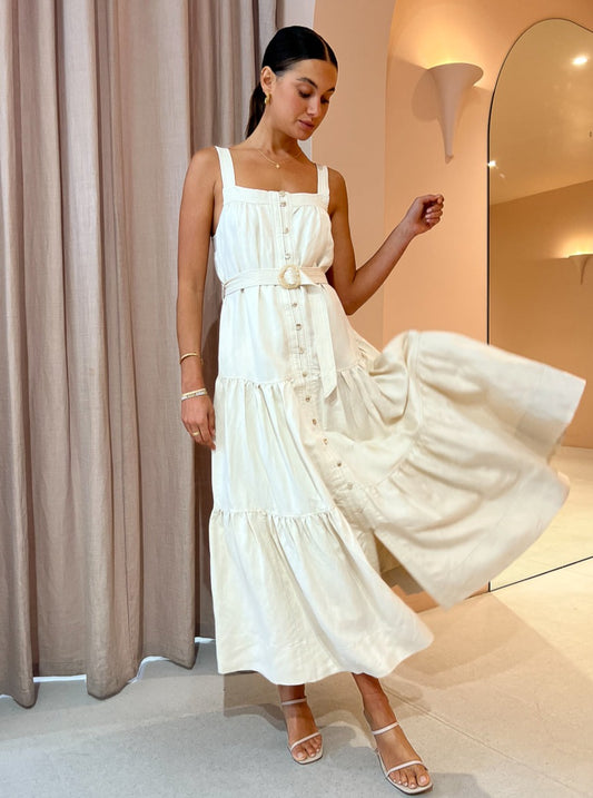 Mon Renn Kinetic Midi Dress in Ecru