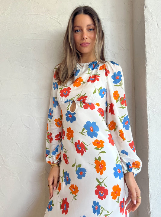 Ownley Bethenny Bias Midi Dress in Ivory Floral