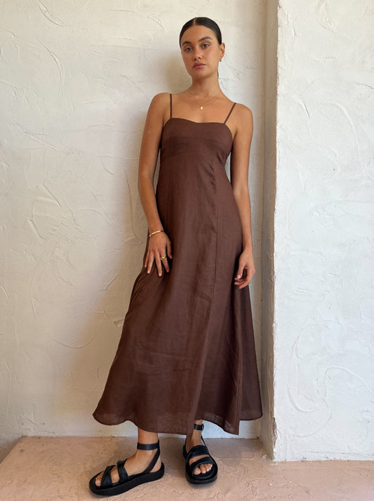 Faithfull the Brand Sorso Midi Dress in Chocolate