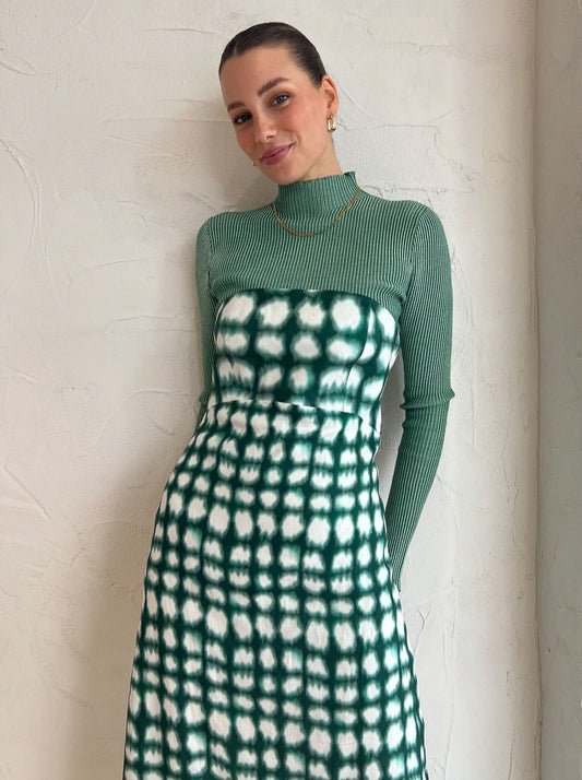 Roame Perez Dress in Emerald Shibori Print