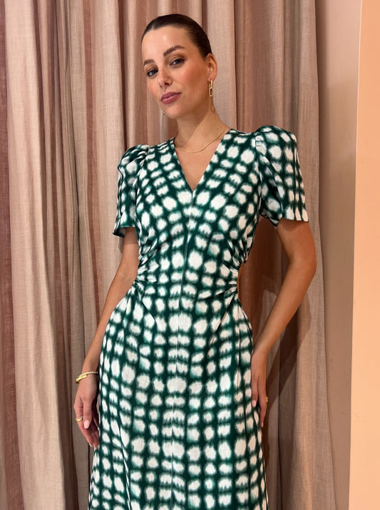 Roame Wren Dress in Emerald Shibori Print