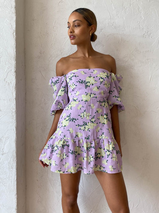Rumer Mia Mini Dress in Lilac Floral