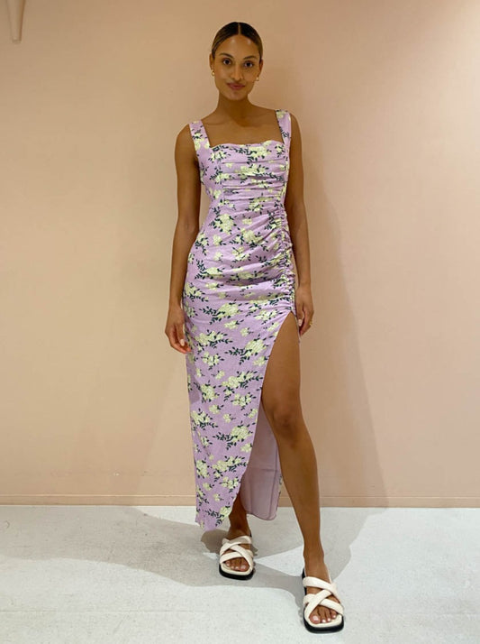 Rumer Estelle Square Neck Maxi Dress in Lilac Floral
