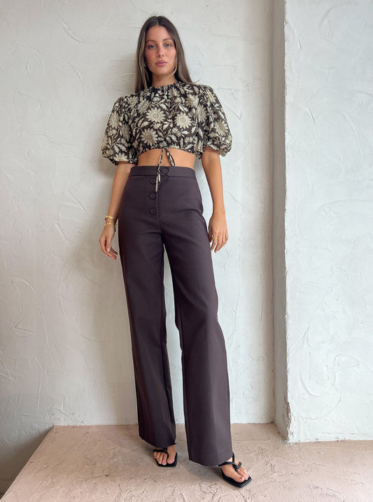 Sir Sandrine Button Pant in Chocolate