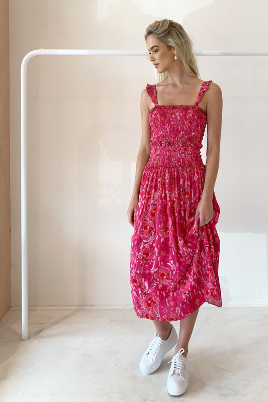 Steele Bahati Shirred Midi Dress in Bahati