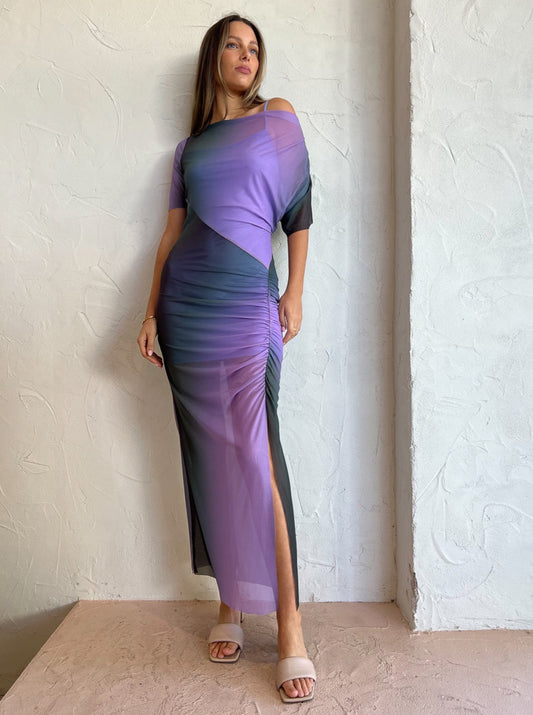 Suboo Olafur Draped Cowl Neck Longline Dress in Print